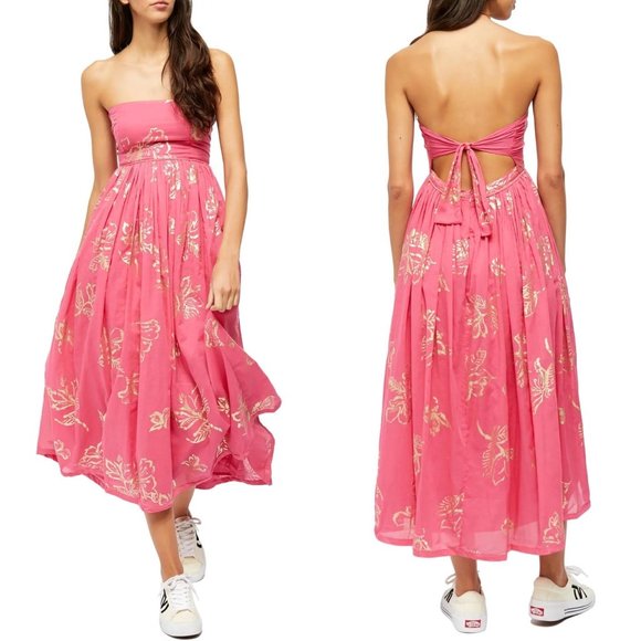 Free People Baja Babe Midi Dress in Hot Pink Sz M - Picture 13 of 13